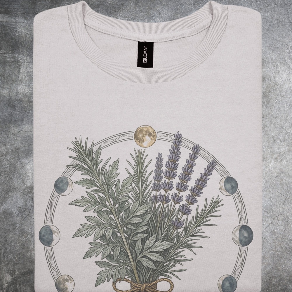 Herb Bundle Circled by Moon Phases Tee